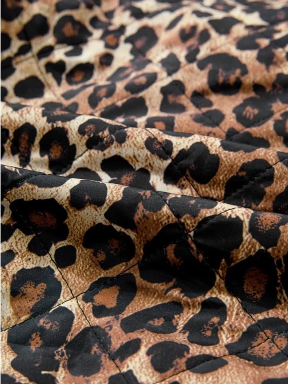 NEW Boutique Quilted Leopard Print Tie-Front Jacket Medium Brown Tan Trendy Bows - Picture 7 of 8